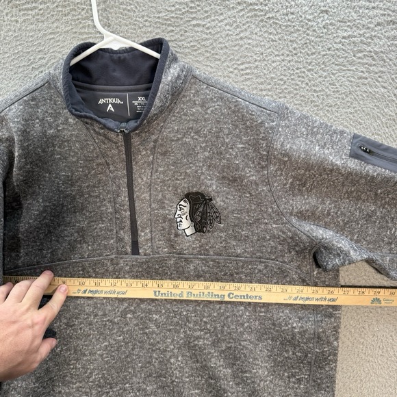 Chicago Blackhawks Sweatshirt Adult 2XL XXL Gray Heather Embroidered 1/4 Zip - Picture 3 of 11